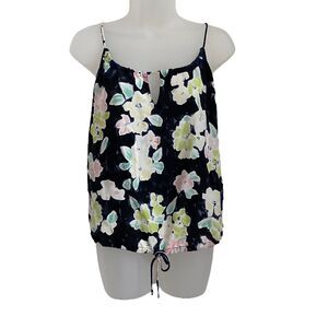 Rory Beca XS Blouse Floral Print 100% Silk Cami Tank Top Tie Up